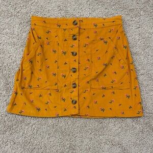 American Eagle Outfitters Mustard Floral Button-Front Skirt